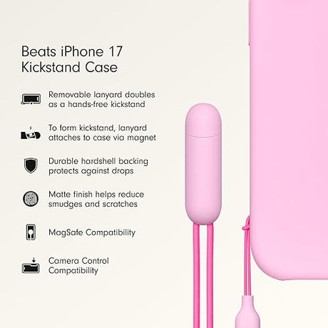 Beats iPhone 17 Kickstand Case with MagSafe & Camera Control, Built in Stand & Lanyard, Matte Finish with Microfibre Lining – Pebble Pink iPhone 17 Kickstand Pebble Pink