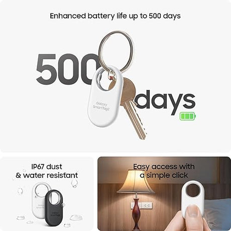 SAMSUNG Galaxy SmartTag2, Bluetooth Tracker, Smart Tag GPS Locator Tracking Device, Item Finder for Keys, Wallet, Luggage, Use w/Phones Tablets Android 11 or Later, 2023, 4 Pack, 2 Black, 2 White Black/White
