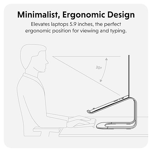 Hyperspace Ergonomic Laptop Stand for Desk — Durable Aluminum Laptop Stand for MacBooks & Devices up to 16 — 5.9 Fixed Height for Optimized Comfort & Cooling (Grey)