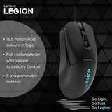 Lenovo Legion M300s RGB Wired Gaming Mouse - 8,000 DPI Adjustable Sensor, 6 Programmable Buttons & 20-Million Clicks Durability with Optimized Comfort (Black) Compact |Ambidextrous M300s Black