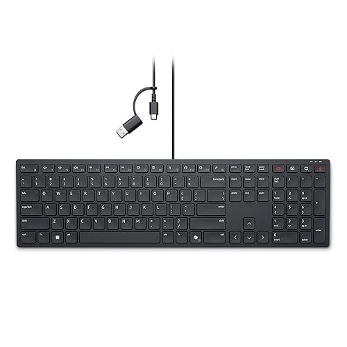 Dell KB525C Wired Collaboration Keyboard - USB-C & USB-A Versatile connectivity, 15 Programmable Shortcuts Keys, Collaboration Keys - Zoom & Microsoft Teams, Copilot Key, Silent Keys - Black