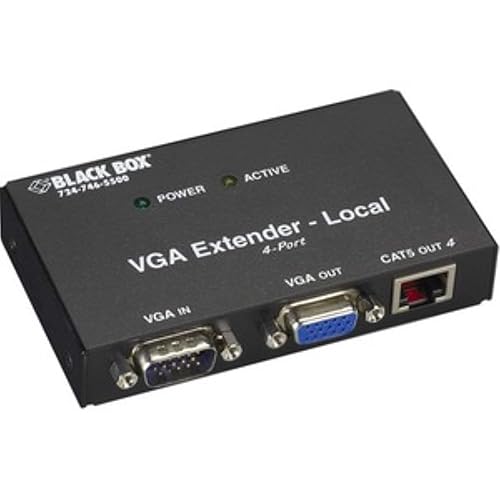 Black Box VGA Transmitter, 4-Port - 1 Input Device - 500 ft Range - 4 x Network (RJ-45) - 1 x VGA in - 1 x VGA Out - XGA - 1024 x 768 - Twisted Pair - Category 6