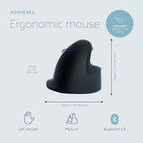 R-Go HE Ergonomic Mouse Wireless, for Left Hands, Bluetooth 5.0, Silent Click, with Anti-RSI Software, Prevention Mouse arm, Rechargeable, Vertical Mouse for Windows/Mac, 5 Buttons, Black
