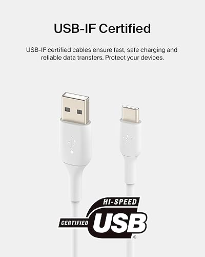 Belkin 6.6ft USB-C Cable, Boost Charge USB-C to USB Cable, USB Type-C Cable, Compatible with Samsung Galaxy S23, S23+, Note20, Pixel 6, Pixel 7, iPad Pro, Nintendo Switch and More - White White PVC