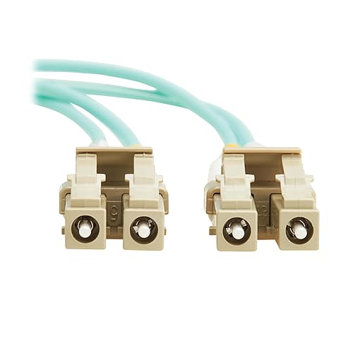 Tripp Lite Eaton Fiber Patch Cable, 10 Meters / 32.8 Feet, LC to LC Fiber Optic Cable, 100Gb OM4 Multimode Duplex, 50/125um, Aqua, TAA Compliant, Lifetime Manufacturer's Warranty (N820-10M-OM4TAA)