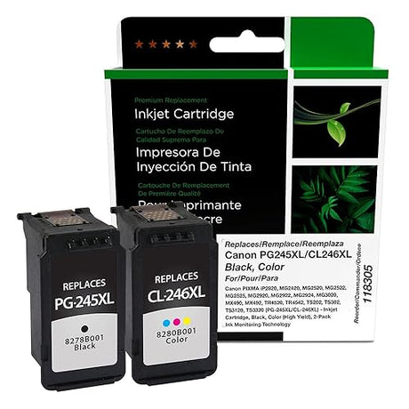 Remanufactured High Yield Ink Cartridges Replacement for Canon 8278B005AA (PG-245XL/CL-246XL) | Black & Color 2 Pack XL