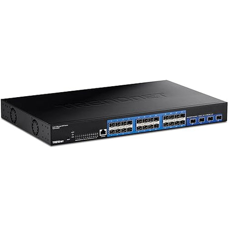 TRENDnet 28-Port Layer 2 Managed SFP Switch with 10G SFP+ Ports, TL2-F70284, 24 x Gigabit SFP Ports, 4 x 10G SFP+ Ports, Web Based Management, 128Gbps Switching Capacity, Lifetime Protection, Black 24 x Gigabit SFP|4 x 10G SFP+