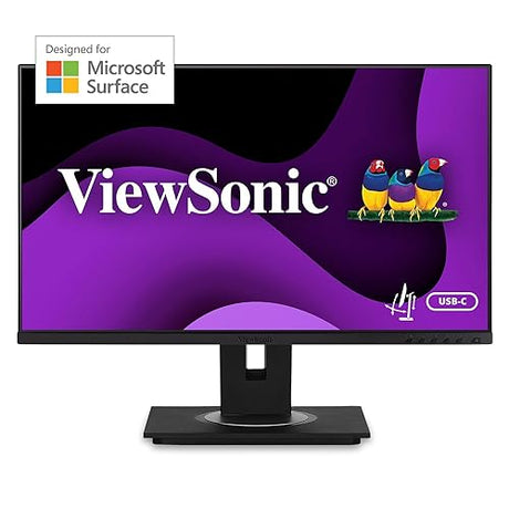 ViewSonic VG245 24 Inch IPS 1080p Monitor Designed for Surface with Advanced ergonomics, 60W USB C, HDMI and DisplayPort inputs for Home and Office