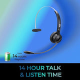 ADESSO Xtream P300 Bluetooth Single Ear Headset with Charging Dock 14 Hour Talk Time Wireless Office Headphone