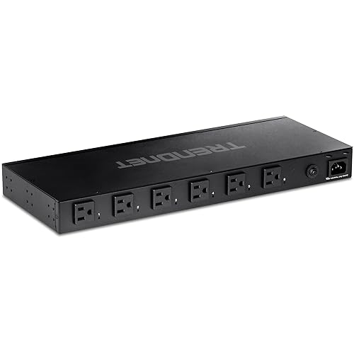 TRENDnet 6-Outlet IP-Based Managed PDU, Rackmount Power Distribution Unit, 1 x NEMA 5-15R Bypass Power Outlet, 1 x Gigabit RJ-45 Port, Overload Protection, Surge Protection 2160J, Black, TPI-06 6 Outlet Managed Power Unit