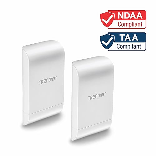 TRENDnet 10dBi Wireless N300 Outdoor PoE Preconfigured Point-to-Point Bridge Bundle Kit, 2 x Preconfigured Wireless N Access Points, IPX6 Rated Housing, TEW-740APBO2K, White
