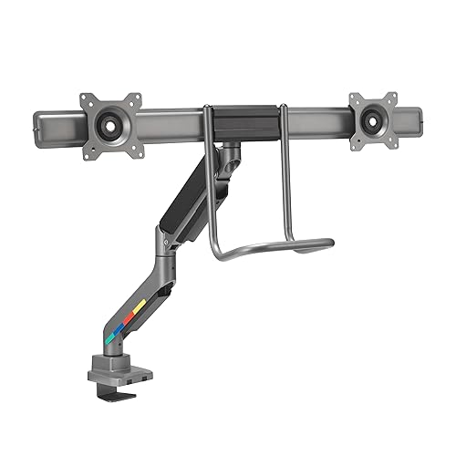 Kensington SmartFit K58272WW Dual Monitor Arm, Adjustable Gas Spring Monitor Arm, Ergonomic Computer PC Screen Stand, Handle for 19-32 Inch Monitors (9 kg Each), VESA 75/100 mm, 360° Rotation Black 2 Monitore mit Griff