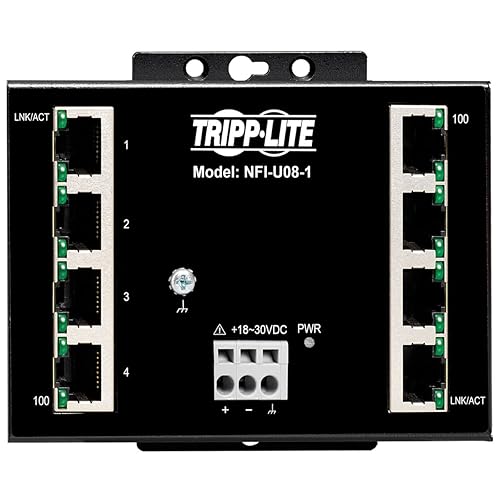 Tripp Lite Industrial 8 Port Ethernet Network Switch 10/100 Mbps -40° to 167°F Temperature Range Unmanaged Splitter TAA Compliant DIN/Wallmount (NFI-U08-1)