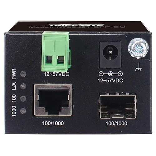 Tripp Lite Industrial Heavy-Duty Network Copper Ethernet to Fiber Optic Unmanaged SFP Transceiver Media Converter Extender, SFP to RJ45, 10/100/1000 Mbps, DC Power, 2-Year Warranty (N785-I01-SFP-DU) Industrial Housing Unmanaged SFP / DC Variable