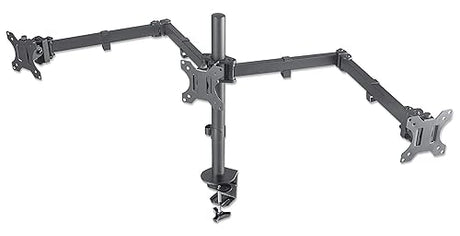 Manhattan LCD Monitor Mount with Center Mount and Double-Link Swing Arms, Three Monitors Supports Three LCD Monitors up to 27, One Center Mounted and Two on Double-Link Swing Arms