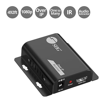 SIIG HDMI Over IP Extender with IR - 492ft (150m) - Receiver only, 1080p@60Hz, IR Control, Audio Extraction, One-to-Many Support (CE-H3IP11-S1)