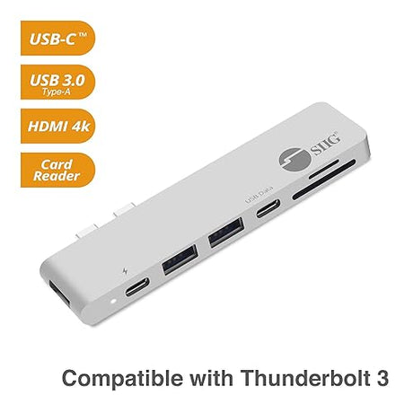Thunderbolt 3, SIIG Aluminum USB Type C Hub with 4K @30Hz HDMI, SD/Micro SD Card Reader, 2 USB 3.1 Gen 1 Ports, PD Port for 2016/2017 MacBook 13 & 15 - Silver Silver With Hdmi