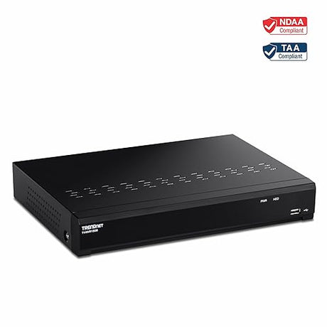 TRENDnet 8-Channel UHD PoE NVR, TV-NVR1508, H.264/H.265 4K (8MP), Up to 12TB Storage (HDD Not Included), Supports one 4K Camera Channel, 56W PoE Power Budget, Rackmount Design, 240fps, Black