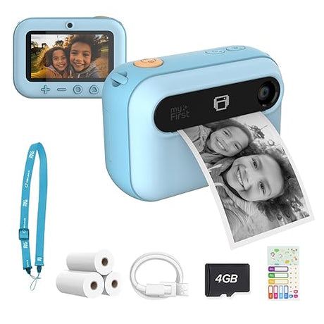 New myFirst Camera Insta 20 - Instant Print Digital Camera for Kids with 16MP Photos 1080P, Birthday Gift for Kids 4-12, Selfie Lens, Unlimited Printing, Micro SD Card (Blue)