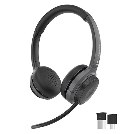 Morpheus 360 Advantage Stereo Wireless Headset with Detachable Boom Microphone - Bluetooth Headphones with 2.4GHz Receiver-Dongle - UC Compatible - 20 Hour Talk-Playtime - USB HS6500SBT
