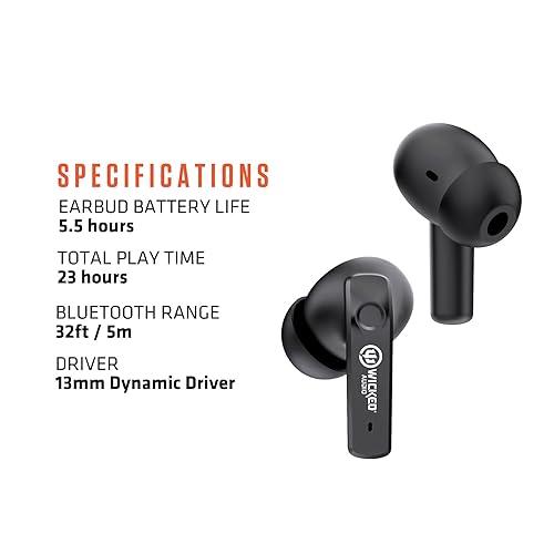 Wicked Audio Mojo 800 True Wireless Bluetooth Earbuds | ANC Noise Canceling | Wireless Charging | Clear Call Mics | Long Battery Life | Mobile App | Custom EQ Modes | GPS Find Buds | Transparency Mode