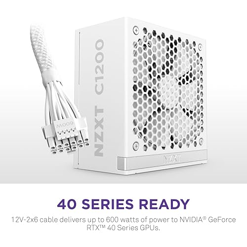 NZXT C1200 Gold ATX 3.1 - Fully Modular Low-Noise PC Gaming Power Supply - 1200 Watts - 80 Plus Gold - 12V-2x6 Connector - Zero Fan Mode - 100% Japanese Capacitors - White