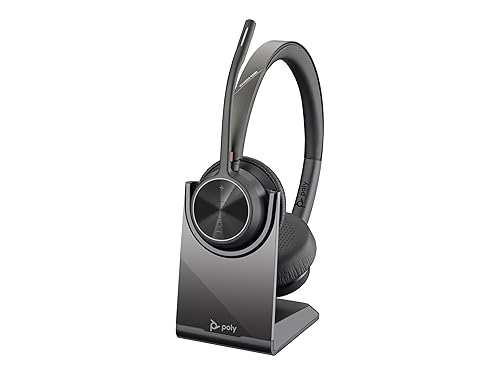 Poly - Voyager 4320 UC Wireless Headset + Charge Stand (Plantronics) - Headphones with Boom Mic - Connect to PC/Mac via USB-A Bluetooth Adapter, Cell Phone via Bluetooth - Works with Teams, Zoom &More
