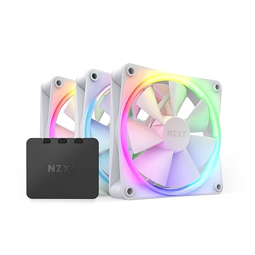 NZXT F120 RGB Fans - RF-R12TF-W1 - Advanced RGB Lighting Customization - Whisper Quiet Cooling - Triple (RGB Fan & Controller Included) - 120mm Fan - White