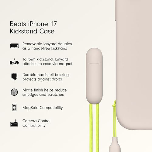 Beats iPhone 17 Kickstand Case with MagSafe & Camera Control, Built in Stand & Lanyard, Matte Finish with Microfibre Lining – Lime Stone iPhone 17 Kickstand Lime Stone