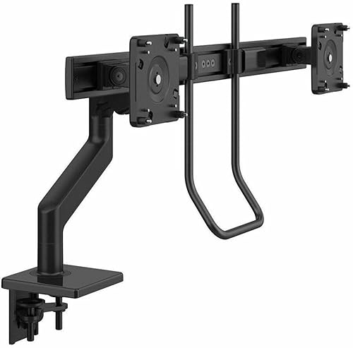 M8.1 Monitor Arm with Crossbar and Handle, Two-Piece Clamp Mount Base, Black with Black Trim