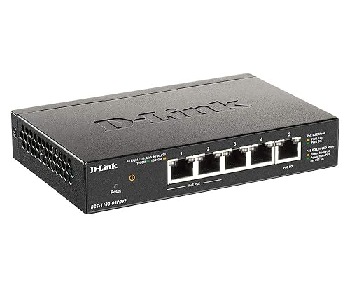 D-Link 5-Port PoE Switch, Gigabit Ethernet Smart Managed Layer 2 Network Wireless Internet Power Over Ethernet (DGS-1100-05PDV2) 5 Port Gigabit PoE V2