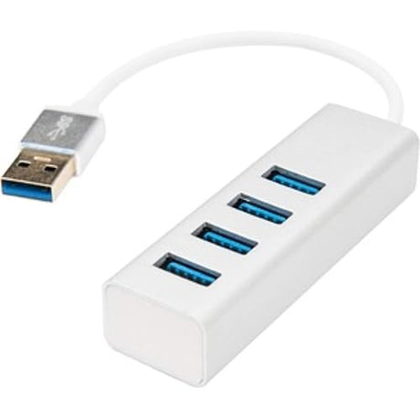 Rocstor Premium Portable 4 Port SuperSpeed Mini USB 3.0 Hub - Aluminum Silver - USB - External - 4 USB Ports Female - 4 USB 3.0 Ports - PC, Mac - 6 in Mini Hub with Built-in SuperSpeed Cable 5Gbps - U