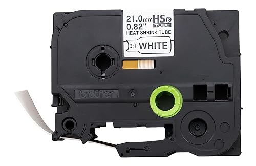 Brother HSe251E ~4/5in (21mm) Black on White Heat Shrink Tube, 3:1 Electrical Shrink Wrap Labeling Tape for AWG 0-10, 4.9 ft (1.5m) Cassette for P-Touch Industrial Heat Shrink Label Printers