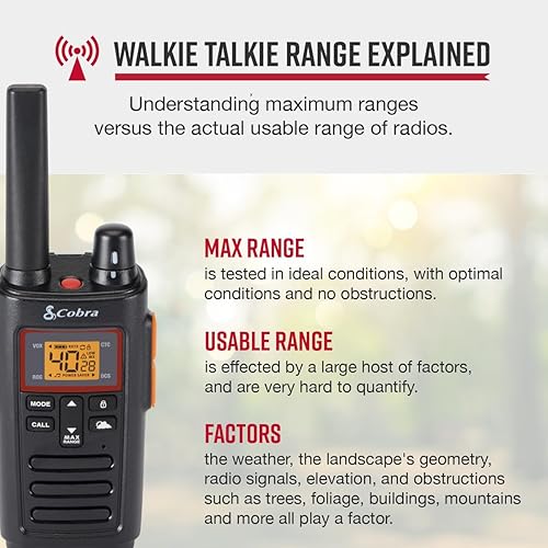 Cobra RX380 Walkie Talkies - Rechargeable, 40 Preset Channels, Long Range 32-Mile Two-Way Radio Set (2-Pack), Black