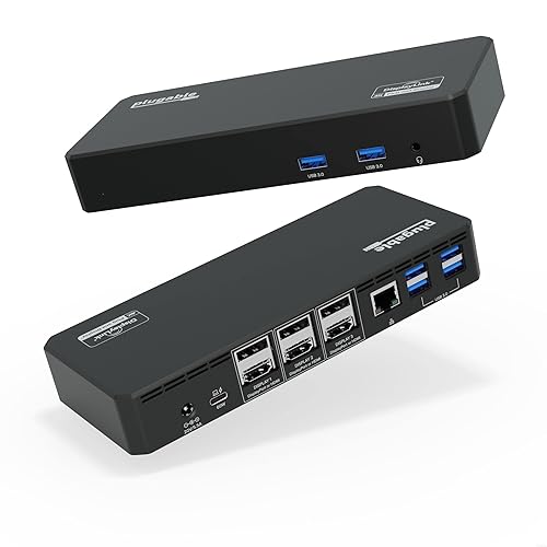 Plugable 12-in-1 USB C Triple Monitor Docking Station, Triple 4K Displays with 3X HDMI or 3X DisplayPort, Compatible with Mac, Windows, Thunderbolt, USB4, USB-C (100W PD, 6X USB Ports, Ethernet)