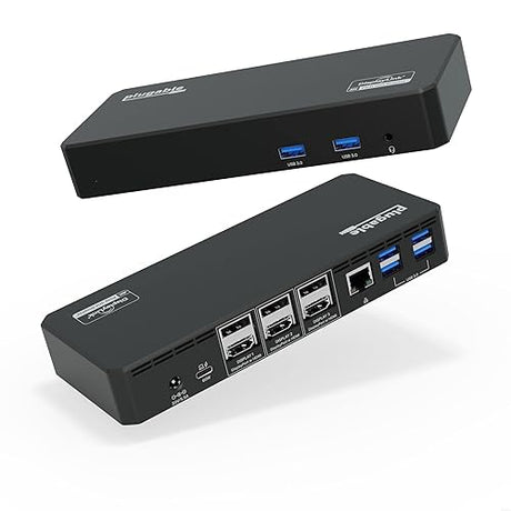 Plugable 12-in-1 USB C Triple Monitor Docking Station, Triple 4K Displays with 3X HDMI or 3X DisplayPort, Compatible with Mac, Windows, Thunderbolt, USB4, USB-C (100W PD, 6X USB Ports, Ethernet)