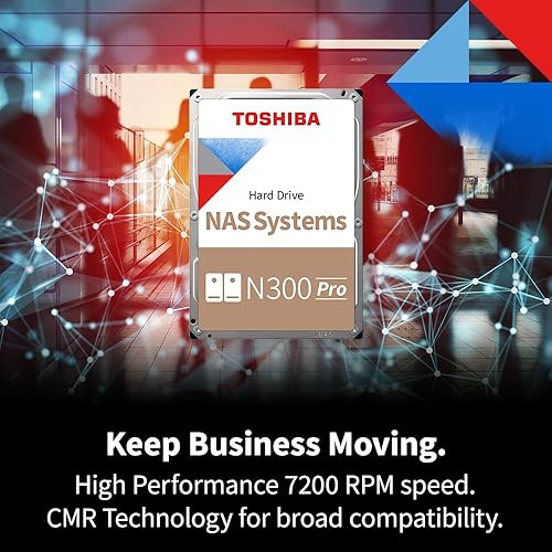 Toshiba N300 PRO 4TB Large-Sized Business NAS (up to 24 Bays) 3.5-Inch Internal Hard Drive - Up to 300 TB/Year Workload Rate CMR SATA 6 GB/s 7200 RPM 512 MB Cache - HDWG740XZSTD