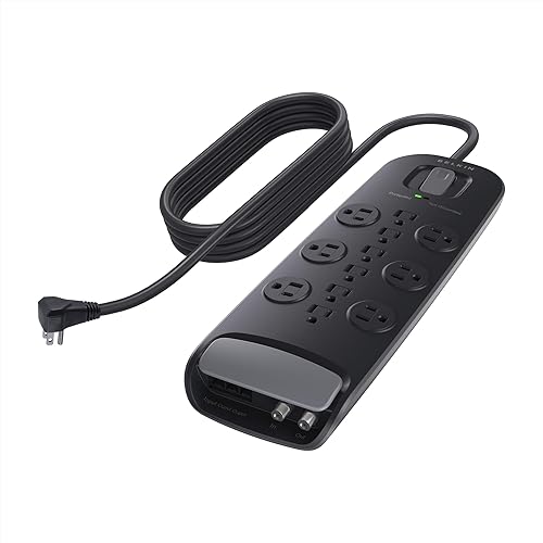 Belkin 12 Outlet Surge Protector with 8-Foot Power Cord and Telephone and Coax Protection (BV112230-08-BLK) Black