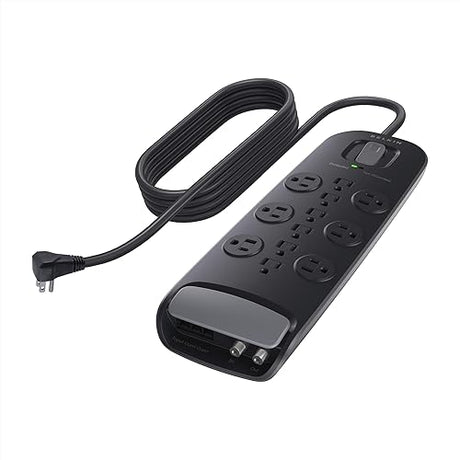 Belkin 12 Outlet Surge Protector with 8-Foot Power Cord and Telephone and Coax Protection (BV112230-08-BLK) Black