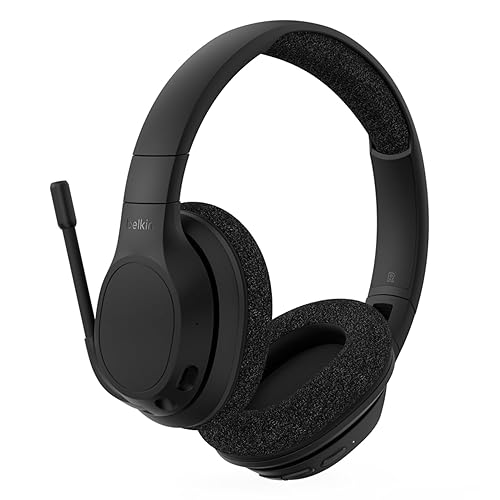 Belkin SoundForm Adapt Wireless Over-Ear Headset,Headphones for Work, Play, Gaming, & Travel w/Built-in Boom Microphone, 45H Battery Life - Compatible with iPhone, iPad, Galaxy, and More - Black