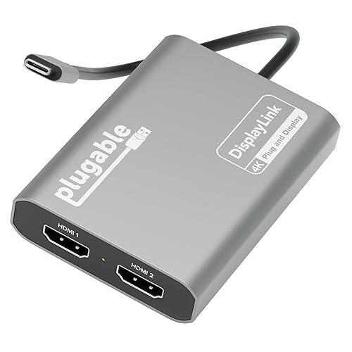 Plugable USB C to HDMI Adapter, Dual Monitor 4K 60Hz for Apple Mac M1/M2/M3, DisplayLink Multiple Displays for Thunderbolt MacBook or iMac, Driver Required (USBC-6950M)