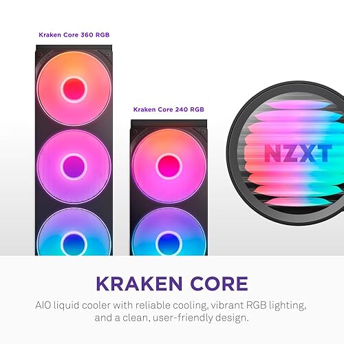 NZXT Kraken Core 360 RGB - AIO CPU Liquid Cooler - 360 mm Radiator - 360 mm Single-Frame Fan - Compatible with AMD® AM5/AM4 & Intel® LGA 1851/1700/1200/115X - Black Black 360mm Radiator Kraken Core RGB