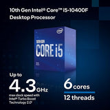 Intel Core i5-10400F Desktop Processor 6 Cores up to 4.3 GHz Without Processor Graphics LGA1200 (Intel 400 Series chipset) 65W, Model Number: BX8070110400F