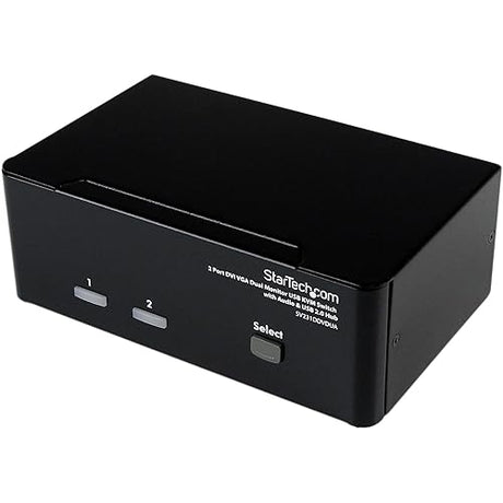 StarTech.com 2 Port KVM Switch - DVI and VGA w/ Audio and USB 2.0 Hub – Dual Monitor / Display / Screen KVM Switch - DVI VGA (SV231DDVDUA) 2.2"x6.3"x3.9" Audio | USB 2.0 Hub