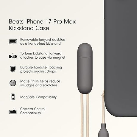 Beats iPhone 17 Pro Max Kickstand Case with MagSafe & Camera Control, Built in Stand & Lanyard, Matte Finish with Microfibre Lining – Granite Grey iPhone 17 Pro Max Kickstand Granite Grey