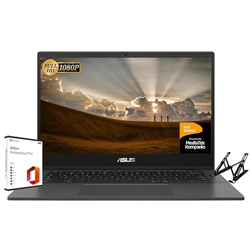 ASUS Chromebook Business Laptop, 14 FHD Display, 8-Core MediaTek Kompanio 520, 16GB RAM, 64GB eMMC+128GB Micro SD, Wi-Fi 6, Bluetooth, Chrome OS, with Microsoft Office Lifetime License&Laptop Stand