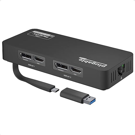 Plugable 4K DisplayPort and HDMI Dual Monitor Adapter for USB 3.0 and USB-C, Compatible with Windows and ChromeOS