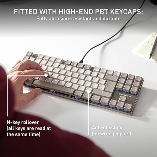 Cherry KC 500 MX LP Mechanical Low Profile Keyboard | Slim Design | White Lighting | PBT Key caps New MX LP 2.0 Switches (Gray, TKL)