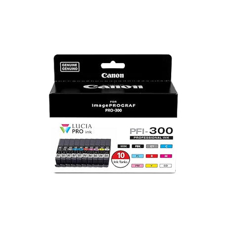 Canon PFI-300 Lucia PRO Ink, 10 Ink Tanks, Compatible to imagePROGRAF PRO-300 Printer, Multi, Standard (4192C007)