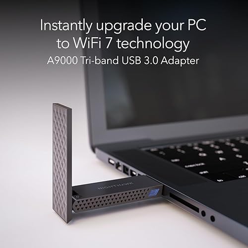 NETGEAR Nighthawk WiFi 7 USB 3.0 Adapter (A9000) – BE6500 Tri-Band Wireless Gigabit Speed (Up to 6.5 Gbps) – 6 GHz Band – Works with Any Router or Mesh System – for Windows 11 PC